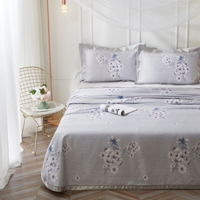 91家纺网 家纺一手货源 找家纺 威克凯丽 2025新款活性印花款纯竹纤维软凉席三件套 婉玲