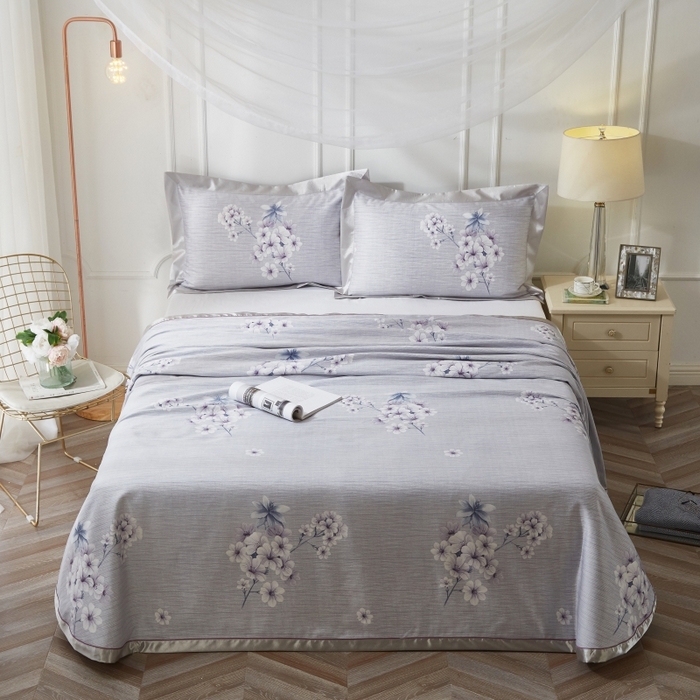 91家纺网 家纺一手货源 找家纺 威克凯丽 2025新款活性印花款纯竹纤维软凉席三件套 婉玲