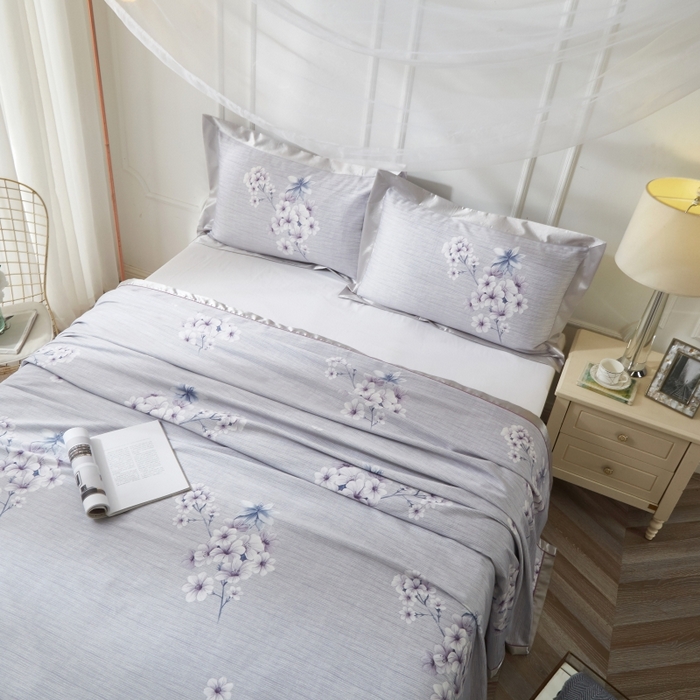 91家纺网 家纺一手货源 找家纺 威克凯丽 2025新款活性印花款纯竹纤维软凉席三件套 婉玲