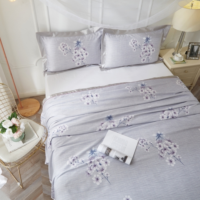 91家纺网 家纺一手货源 找家纺 威克凯丽 2025新款活性印花款纯竹纤维软凉席三件套 婉玲