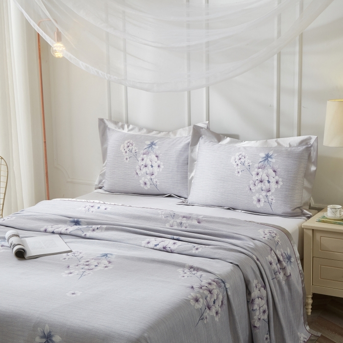 91家纺网 家纺一手货源 找家纺 威克凯丽 2025新款活性印花款纯竹纤维软凉席三件套 婉玲