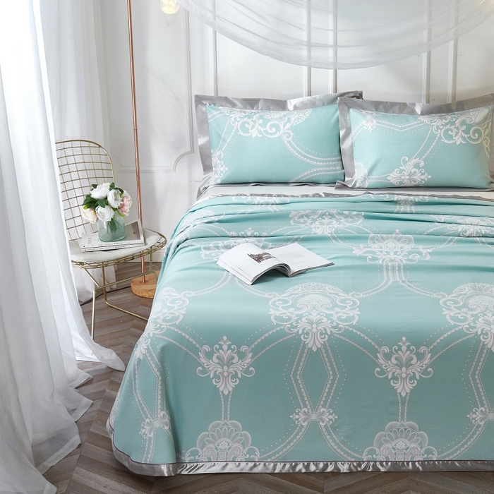 91家纺网 家纺一手货源 找家纺 威克凯丽 2025新款活性印花款纯竹纤维软凉席三件套 维也纳