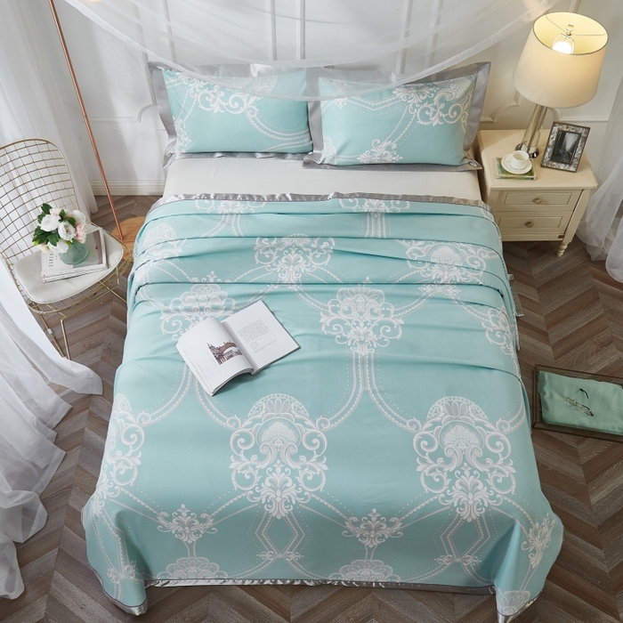 91家纺网 家纺一手货源 找家纺 威克凯丽 2025新款活性印花款纯竹纤维软凉席三件套 维也纳