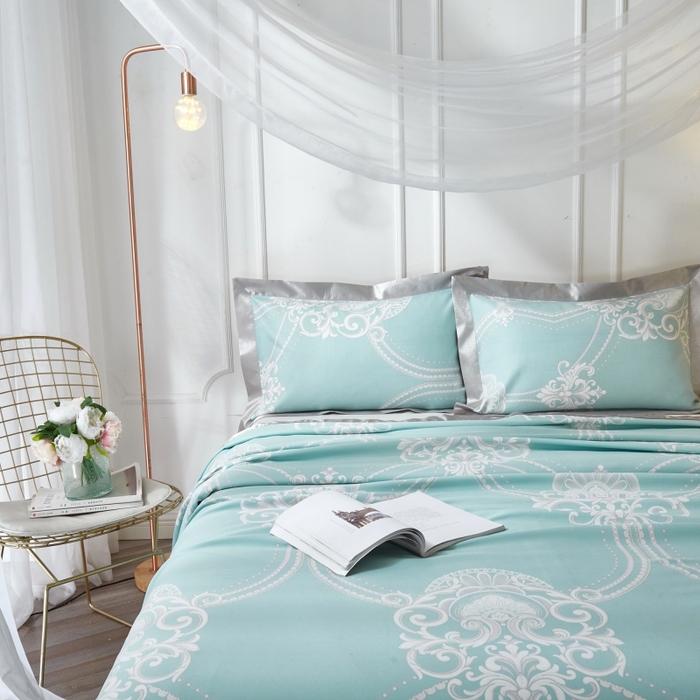 91家纺网 家纺一手货源 找家纺 威克凯丽 2025新款活性印花款纯竹纤维软凉席三件套 维也纳