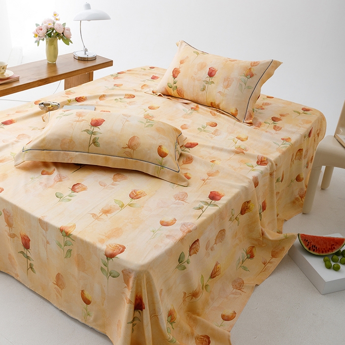 91家纺网 家纺一手货源 找家纺 威克凯丽 2025新款活性印花款纯竹纤维软凉席三件套 雅典花韵-黄