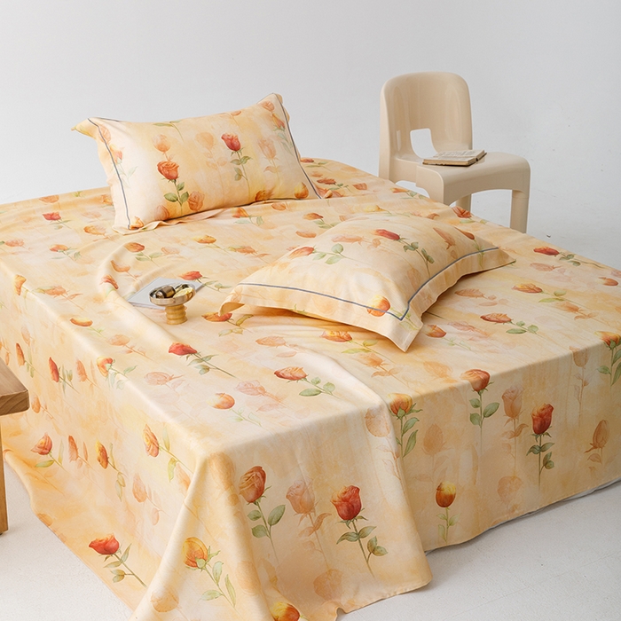 91家纺网 家纺一手货源 找家纺 威克凯丽 2025新款活性印花款纯竹纤维软凉席三件套 雅典花韵-黄