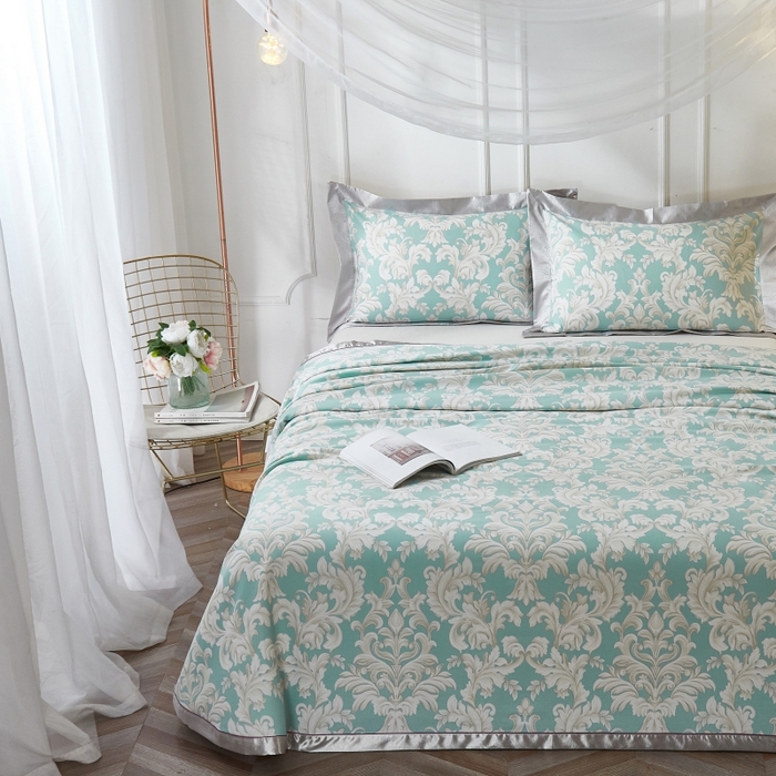 91家纺网 家纺一手货源 找家纺 威克凯丽 2025新款活性印花款纯竹纤维软凉席三件套 雅典娜