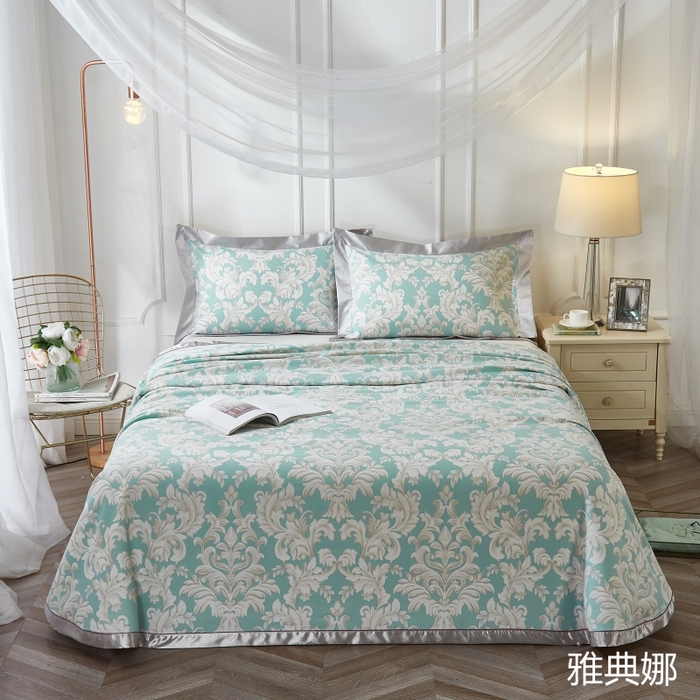 91家纺网 家纺一手货源 找家纺 威克凯丽 2025新款活性印花款纯竹纤维软凉席三件套 雅典娜