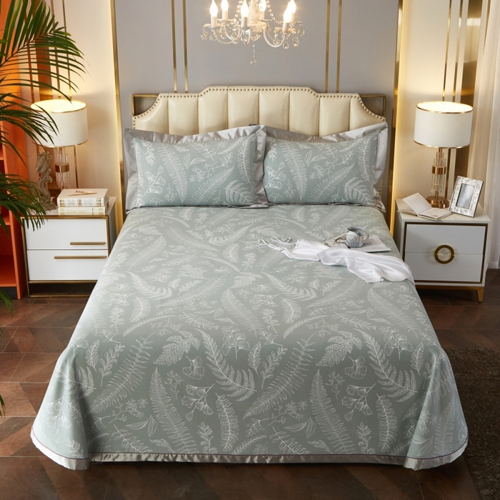 威克凯丽 2025新款活性印花款纯竹纤维软凉席三件套 叶恵美-绿