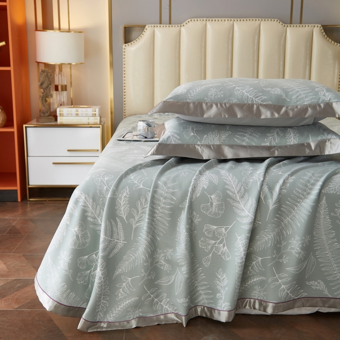 91家纺网 家纺一手货源 找家纺 威克凯丽 2025新款活性印花款纯竹纤维软凉席三件套 叶恵美-绿