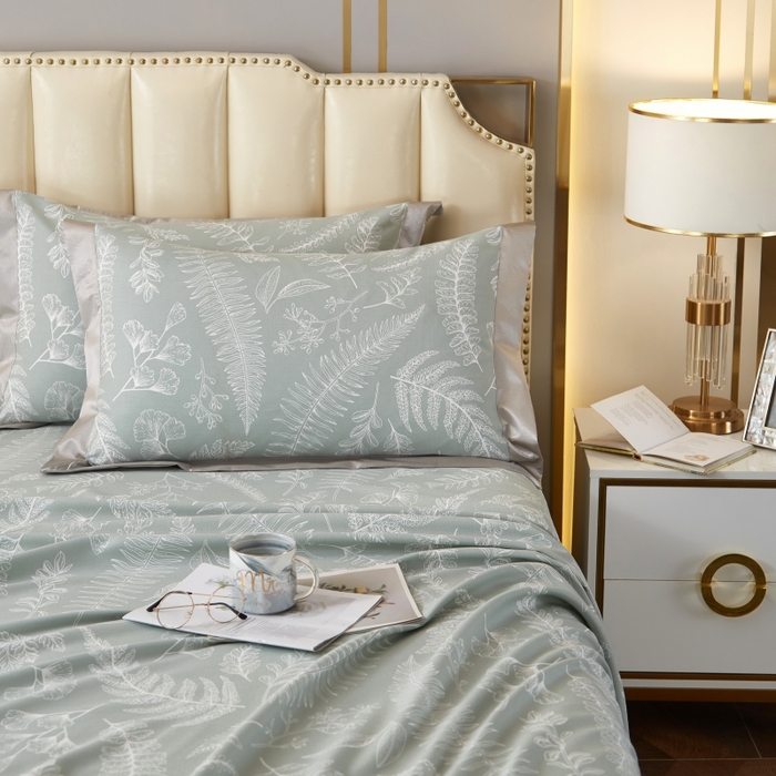 91家纺网 家纺一手货源 找家纺 威克凯丽 2025新款活性印花款纯竹纤维软凉席三件套 叶恵美-绿