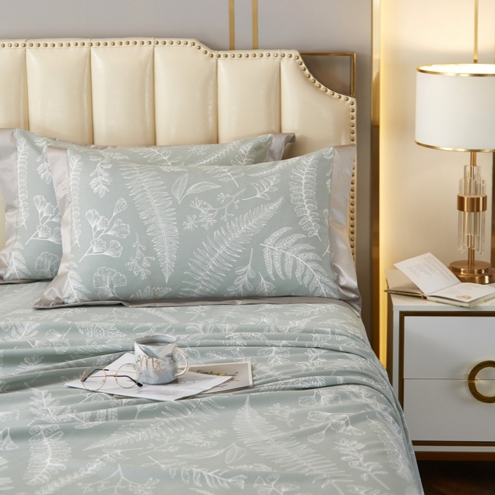 91家纺网 家纺一手货源 找家纺 威克凯丽 2025新款活性印花款纯竹纤维软凉席三件套 叶恵美-绿