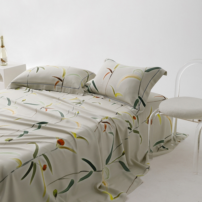 91家纺网 家纺一手货源 找家纺 威克凯丽 2025新款活性印花款纯竹纤维软凉席三件套 竹韵-米