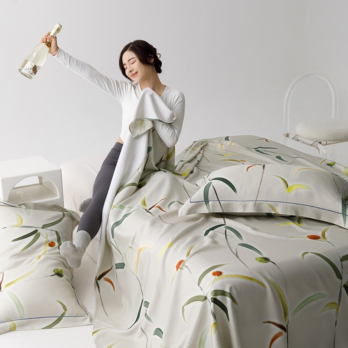 91家纺网 家纺一手货源 找家纺 威克凯丽 2025新款活性印花款纯竹纤维软凉席三件套 竹韵-米