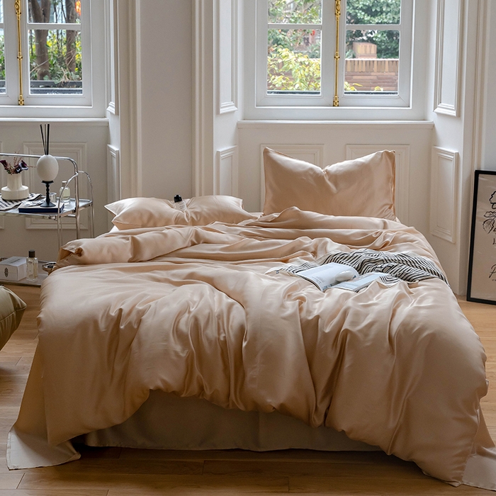 91家纺网 家纺一手货源 找家纺 （总）威克凯丽 2025新款60支纯色兰精天丝四件套--风格一