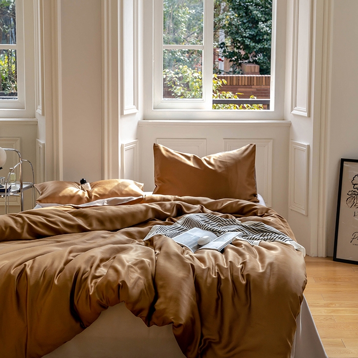 91家纺网 家纺一手货源 找家纺 威克凯丽 2025新款60支纯色兰精天丝四件套--风格一 敦煌色-曙光银