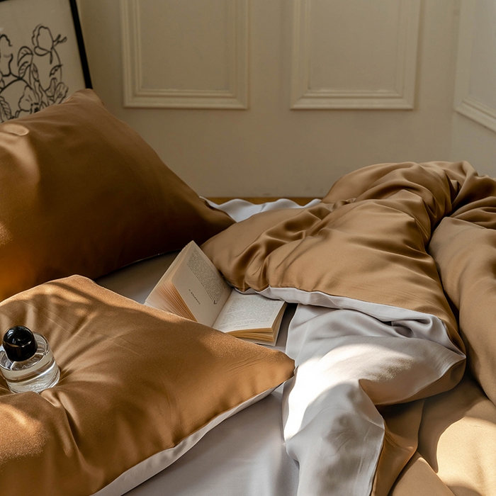 91家纺网 家纺一手货源 找家纺 威克凯丽 2025新款60支纯色兰精天丝四件套--风格一 敦煌色-曙光银