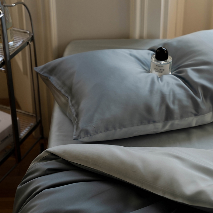 91家纺网 家纺一手货源 找家纺 威克凯丽 2025新款60支纯色兰精天丝四件套--风格一 灰蓝色-冰川灰