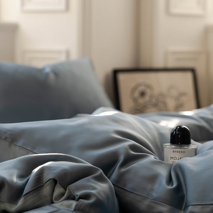 91家纺网 家纺一手货源 找家纺 威克凯丽 2025新款60支纯色兰精天丝四件套--风格一 灰蓝色-冰川灰