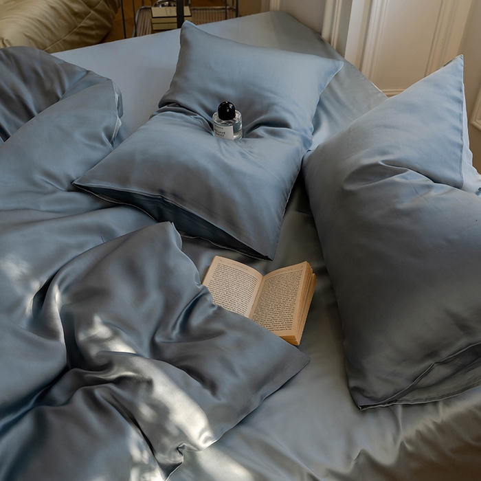 91家纺网 家纺一手货源 找家纺 威克凯丽 2025新款60支纯色兰精天丝四件套--风格一 灰蓝色-冰川灰