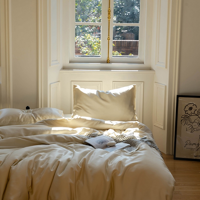 91家纺网 家纺一手货源 找家纺 威克凯丽 2025新款60支纯色兰精天丝四件套--风格一 极地白