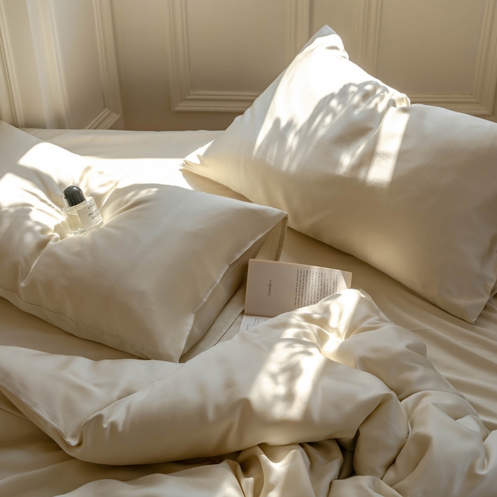 91家纺网 家纺一手货源 找家纺 威克凯丽 2025新款60支纯色兰精天丝四件套--风格一 极地白