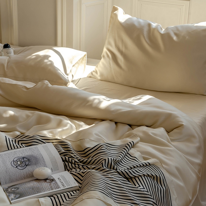 91家纺网 家纺一手货源 找家纺 威克凯丽 2025新款60支纯色兰精天丝四件套--风格一 极地白