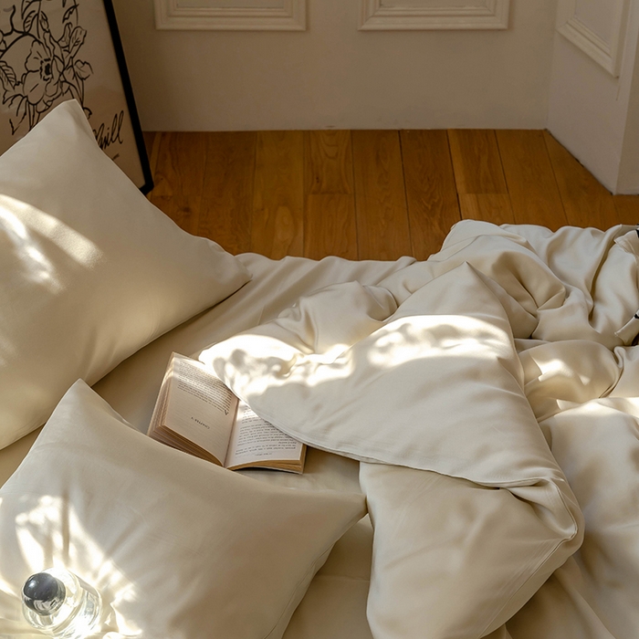 91家纺网 家纺一手货源 找家纺 威克凯丽 2025新款60支纯色兰精天丝四件套--风格一 极地白