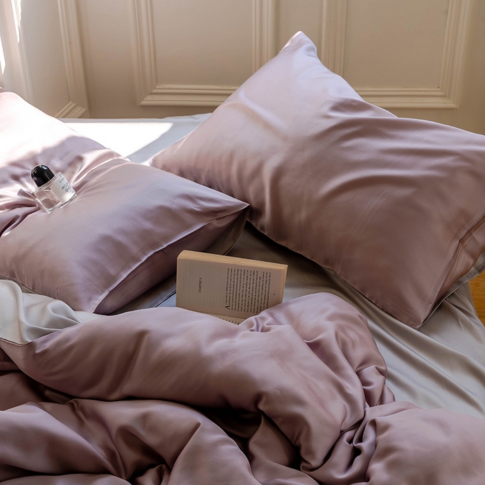 91家纺网 家纺一手货源 找家纺 威克凯丽 2025新款60支纯色兰精天丝四件套--风格一 满天星紫-曙光银