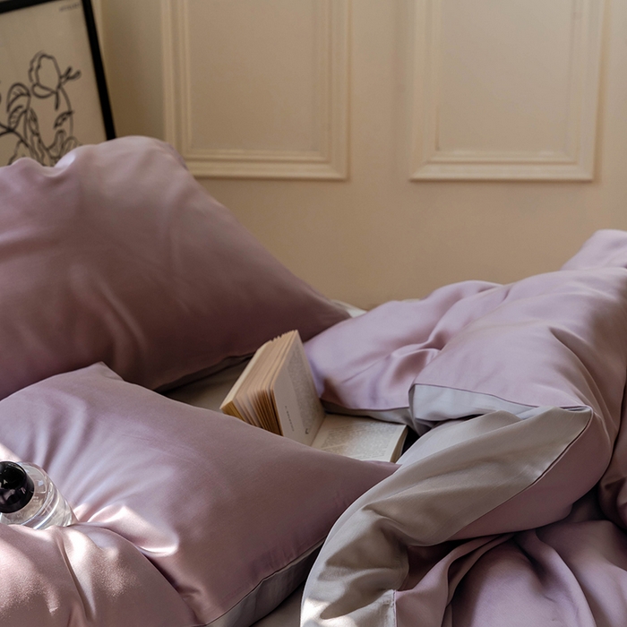 91家纺网 家纺一手货源 找家纺 威克凯丽 2025新款60支纯色兰精天丝四件套--风格一 满天星紫-曙光银