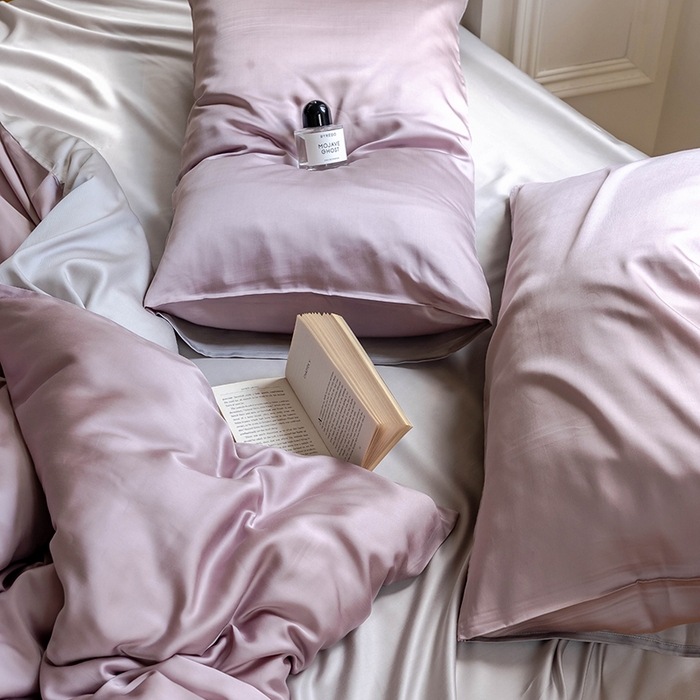 91家纺网 家纺一手货源 找家纺 威克凯丽 2025新款60支纯色兰精天丝四件套--风格一 满天星紫-曙光银