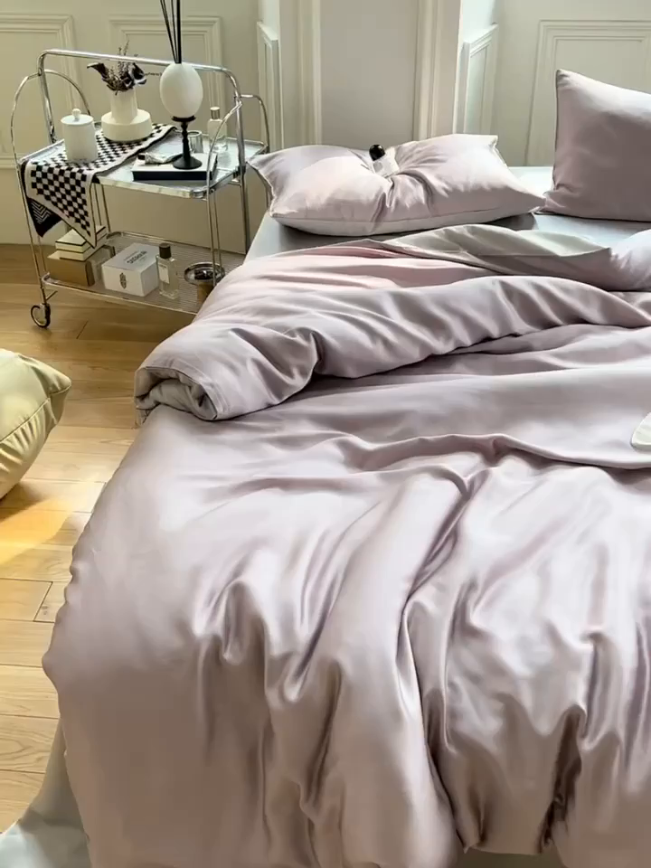 91家纺网 家纺一手货源 找家纺 威克凯丽 2025新款60支纯色兰精天丝四件套--风格一 满天星紫-曙光银