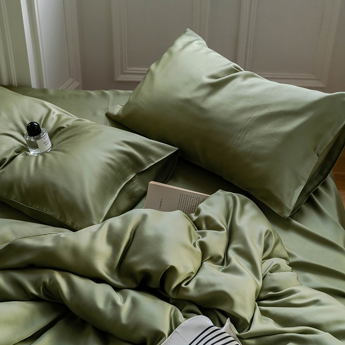 91家纺网 家纺一手货源 找家纺 威克凯丽 2025新款60支纯色兰精天丝四件套--风格一 欧芹绿