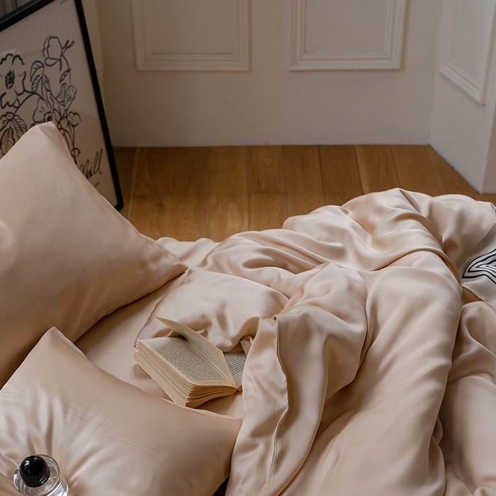 91家纺网 家纺一手货源 找家纺 威克凯丽 2025新款60支纯色兰精天丝四件套--风格一 沙茶色