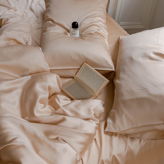 91家纺网 家纺一手货源 找家纺 威克凯丽 2025新款60支纯色兰精天丝四件套--风格一 沙茶色