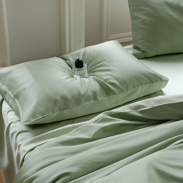 91家纺网 家纺一手货源 找家纺 威克凯丽 2025新款60支纯色兰精天丝四件套--风格一 香奈儿绿-嫩叶绿