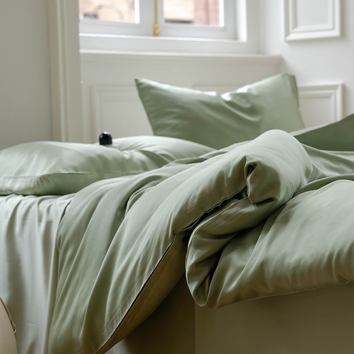 91家纺网 家纺一手货源 找家纺 威克凯丽 2025新款60支纯色兰精天丝四件套--风格一 香奈儿绿-嫩叶绿