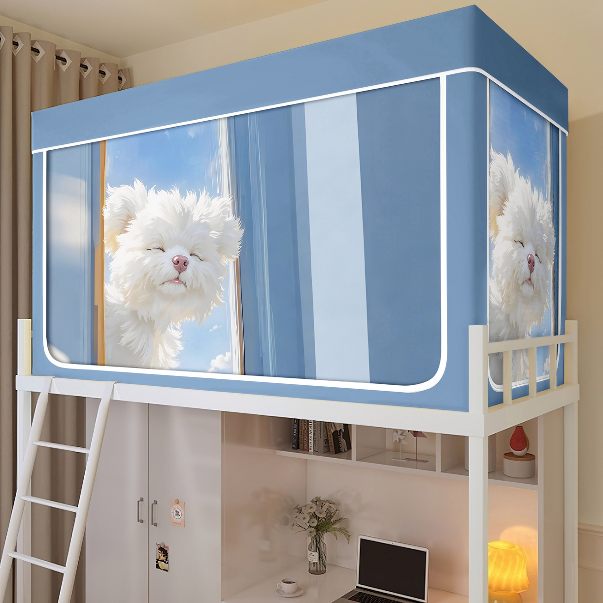 91家纺网 家纺一手货源 找家纺 （总）艾晶美家纺有限公司 2025新款印花坐床遮光布帘蚊帐国风卡通系列