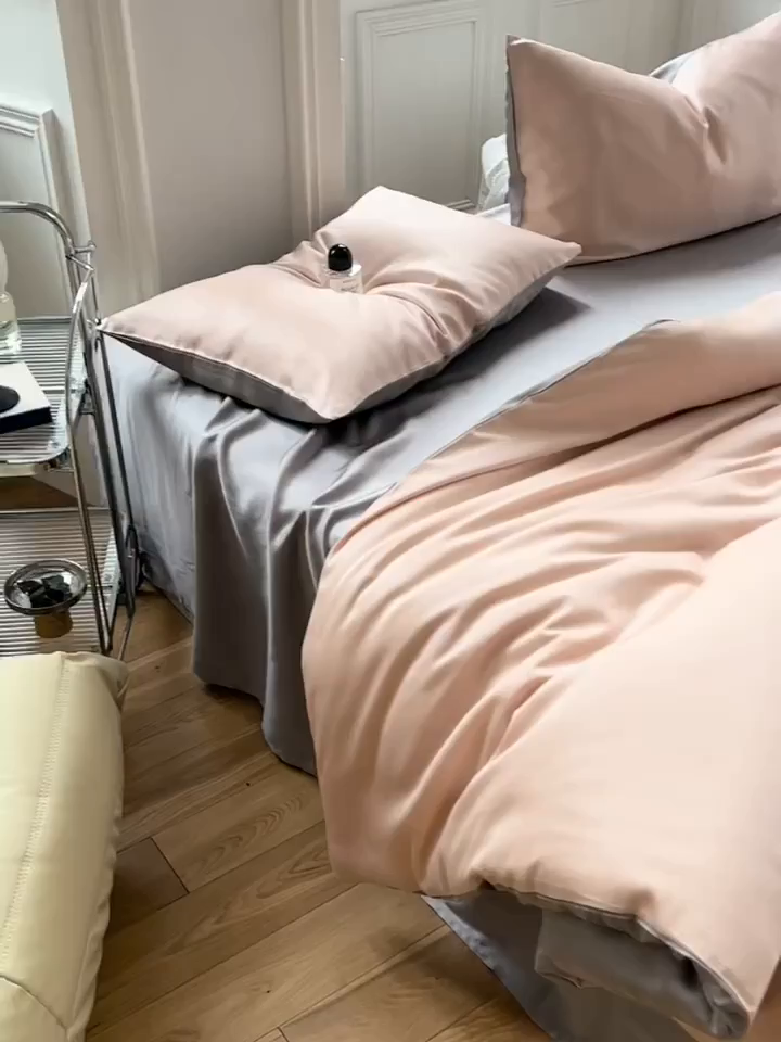 91家纺网 家纺一手货源 找家纺 威克凯丽 2025新款60支纯色兰精天丝四件套--风格一 月光色-岩石灰