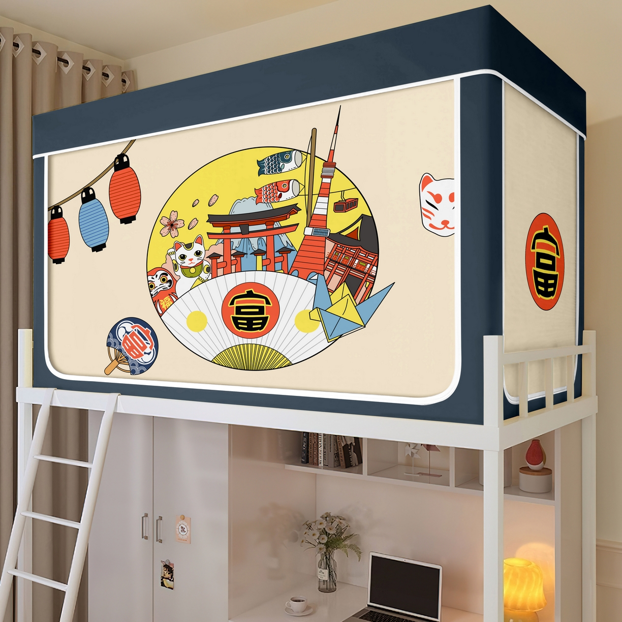 91家纺网 家纺一手货源 找家纺 艾晶美家纺有限公司 2025新款印花坐床遮光布帘蚊帐国风卡通系列 富居