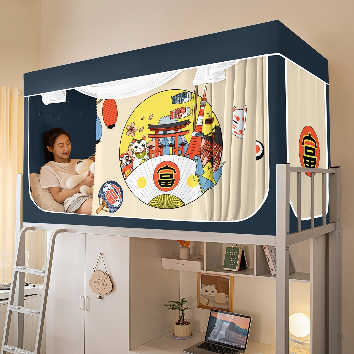 91家纺网 家纺一手货源 找家纺 艾晶美家纺有限公司 2025新款印花坐床遮光布帘蚊帐国风卡通系列 富居