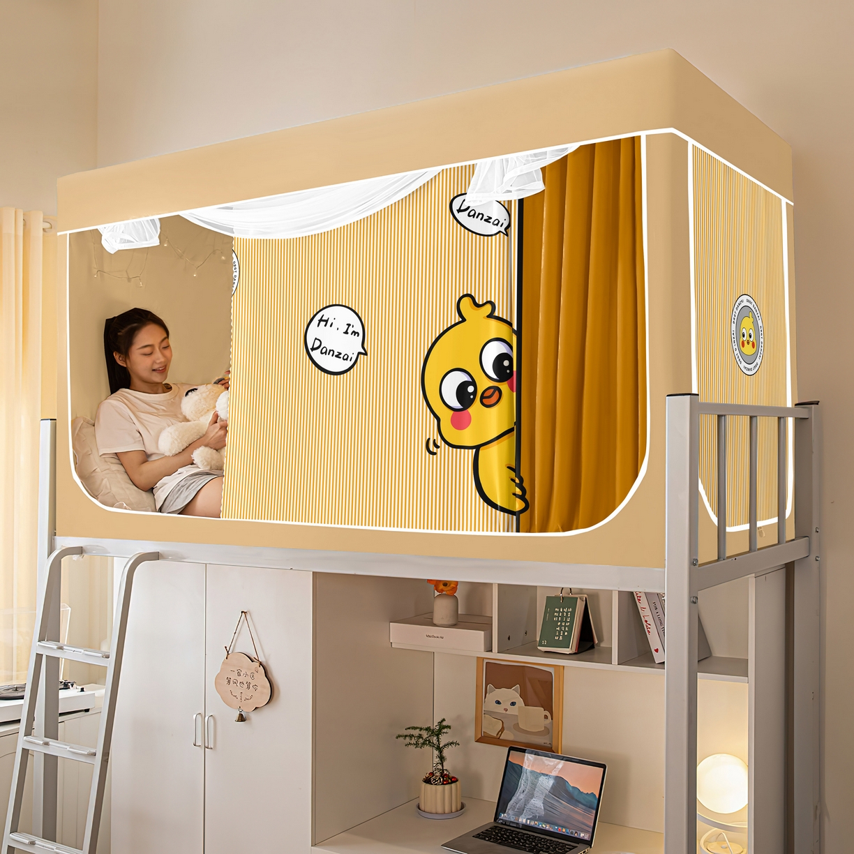 91家纺网 家纺一手货源 找家纺 艾晶美家纺有限公司 2025新款印花坐床遮光布帘蚊帐国风卡通系列 小黄鸭