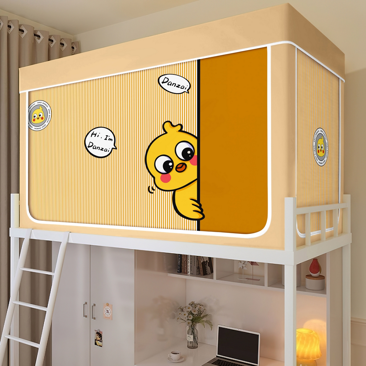 91家纺网 家纺一手货源 找家纺 艾晶美家纺有限公司 2025新款印花坐床遮光布帘蚊帐国风卡通系列 小黄鸭