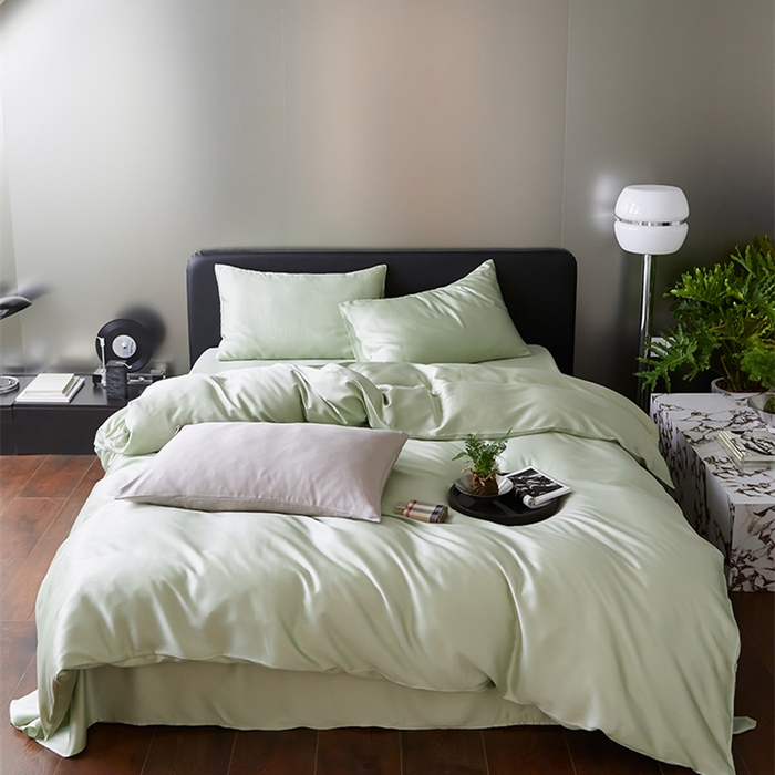 91家纺网 家纺一手货源 找家纺 威克凯丽 2025新款60支纯色兰精天丝四件套--风格二 嫩叶绿