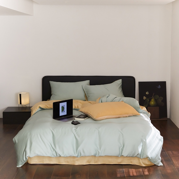 91家纺网 家纺一手货源 找家纺 （总）威克凯丽 2025新款60支纯色兰精天丝四件套--风格二