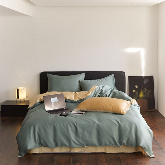 91家纺网 家纺一手货源 找家纺 （总）威克凯丽 2025新款60支纯色兰精天丝四件套--风格二