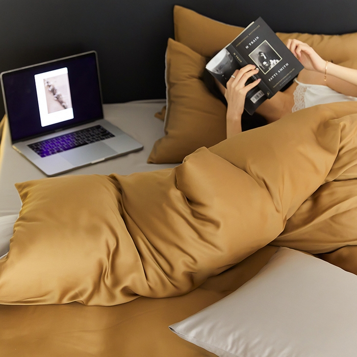 91家纺网 家纺一手货源 找家纺 威克凯丽 2025新款60支纯色兰精天丝四件套--风格二 敦煌色-曙光银