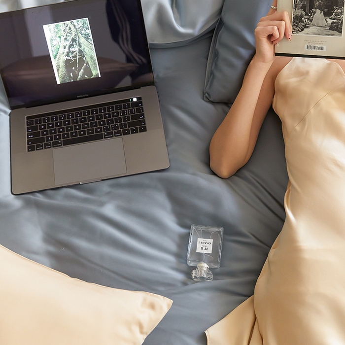 91家纺网 家纺一手货源 找家纺 威克凯丽 2025新款60支纯色兰精天丝四件套--风格二 灰蓝色-冰川灰