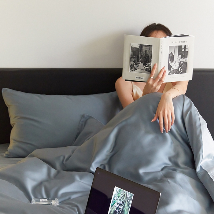 91家纺网 家纺一手货源 找家纺 威克凯丽 2025新款60支纯色兰精天丝四件套--风格二 灰蓝色-冰川灰