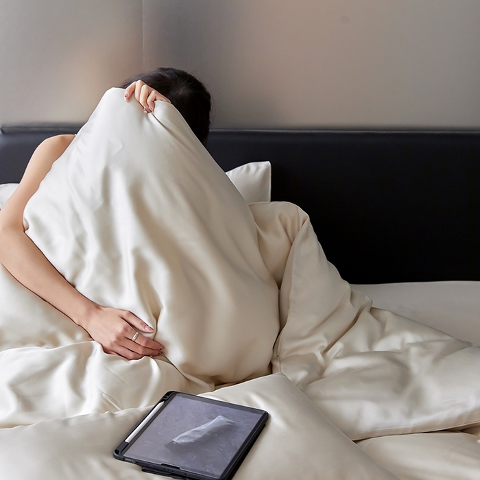 91家纺网 家纺一手货源 找家纺 威克凯丽 2025新款60支纯色兰精天丝四件套--风格二 极地白